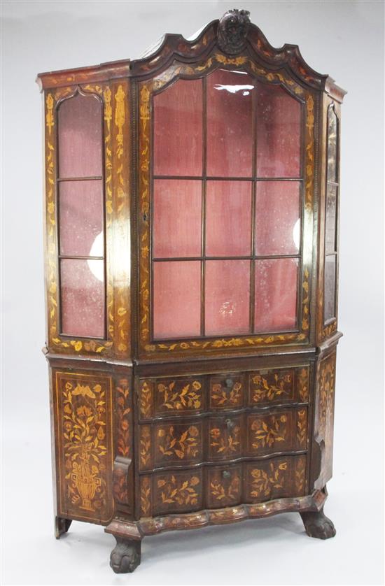 A 19th century Dutch walnut and marquetry display cabinet, H.6ft 3.5in.
